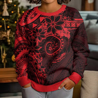Polynesian Sunset Plumeria Kid Ugly Christmas Sweater Red Polynesian Tattoo