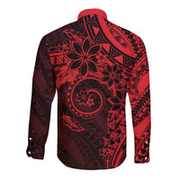 Polynesian Sunset Plumeria Long Sleeve Button Shirt Red Polynesian Tattoo