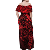Polynesian Sunset Plumeria Off Shoulder Maxi Dress Red Polynesian Tattoo