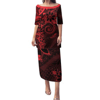 Polynesian Sunset Plumeria Puletasi Red Polynesian Tattoo LT05 Long Dress Red - Polynesian Pride