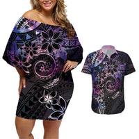 Polynesian Sunset Plumeria Couples Matching Off Shoulder Short Dress and Hawaiian Shirt Galaxy Polynesian Tattoo LT05 Galaxy - Polynesian Pride
