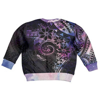 Polynesian Sunset Plumeria Kid Ugly Christmas Sweater Galaxy Polynesian Tattoo