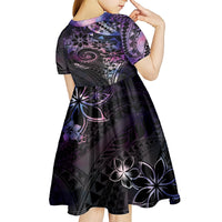 Polynesian Sunset Plumeria Kid Short Sleeve Dress Galaxy Polynesian Tattoo
