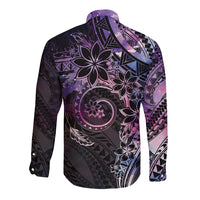 Polynesian Sunset Plumeria Long Sleeve Button Shirt Galaxy Polynesian Tattoo