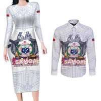 Samoa Independence Day Couples Matching Long Sleeve Bodycon Dress and Long Sleeve Button Shirt Samoa United For A New Beginning