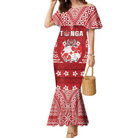 Tonga King Tupou VI Day Family Matching Mermaid Dress and Hawaiian Shirt Traditional Tongan Kupesi Pattern LT05 Mom's Dress Red - Polynesian Pride