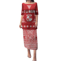 Tonga King Tupou VI Day Family Matching Puletasi and Hawaiian Shirt Traditional Tongan Kupesi Pattern LT05 Mom's Dress Red - Polynesian Pride