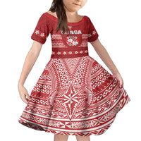 Tonga King Tupou VI Day Family Matching Summer Maxi Dress and Hawaiian Shirt Traditional Tongan Kupesi Pattern LT05 Daughter's Dress Red - Polynesian Pride