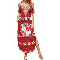 Tonga King Tupou VI Day Family Matching Summer Maxi Dress and Hawaiian Shirt Traditional Tongan Kupesi Pattern LT05 Mom's Dress Red - Polynesian Pride