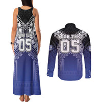 Custom Fiji Drua Couples Matching Tank Maxi Dress and Long Sleeve Button Shirt Fijian Tapa Pattern