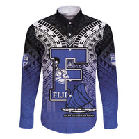 Custom Fiji Drua Family Matching Summer Maxi Dress and Hawaiian Shirt Fijian Tapa Pattern LT05 Dad's Shirt - Long Sleeve Blue - Polynesian Pride