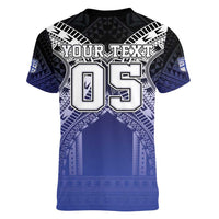 Custom Fiji Drua Women V-Neck T-Shirt Fijian Tapa Pattern