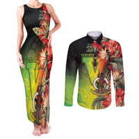 Aboriginal Dot Art Vanuatu Personalised Couples Matching Tank Maxi Dress and Long Sleeve Button Shirt Tropical Flowers