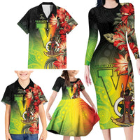 Aboriginal Dot Art Vanuatu Personalised Family Matching Long Sleeve Bodycon Dress and Hawaiian Shirt Tropical Flowers