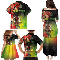 Aboriginal Dot Art Vanuatu Personalised Family Matching Puletasi and Hawaiian Shirt Tropical Flowers