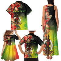 Aboriginal Dot Art Vanuatu Personalised Family Matching Tank Maxi Dress and Hawaiian Shirt Tropical Flowers