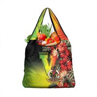 Aboriginal Dot Art Vanuatu Grocery Bag Tropical Flowers