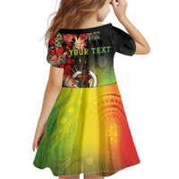 Aboriginal Dot Art Vanuatu Personalised Kid Short Sleeve Dress Tropical Flowers
