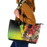 Aboriginal Dot Art Vanuatu Leather Tote Bag Tropical Flowers
