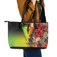 Aboriginal Dot Art Vanuatu Leather Tote Bag Tropical Flowers