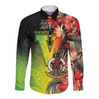 Aboriginal Dot Art Vanuatu Personalised Long Sleeve Button Shirt Tropical Flowers