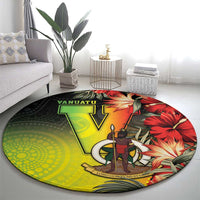 Aboriginal Dot Art Vanuatu Round Carpet Tropical Flowers