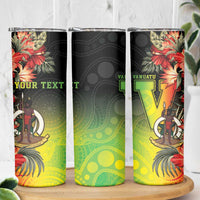 Aboriginal Dot Art Vanuatu Personalised Skinny Tumbler Tropical Flowers