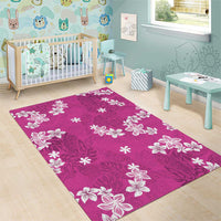 Hawaii Monstera Deliciosa Area Rug Pink Plumeria Polynesian Pattern - Polynesian Pride