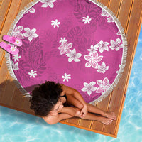 Hawaii Monstera Deliciosa Beach Blanket Pink Plumeria Polynesian Pattern - Polynesian Pride