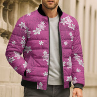Hawaii Monstera Deliciosa Bomber Puffer Jacket Pink Plumeria Polynesian Pattern - Polynesian Pride