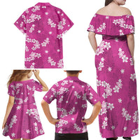 Hawaii Monstera Deliciosa Family Matching Off Shoulder Maxi Dress and Hawaiian Shirt Pink Plumeria Polynesian Pattern LT05 - Polynesian Pride