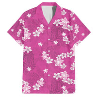 Hawaii Monstera Deliciosa Family Matching Off Shoulder Short Dress and Hawaiian Shirt Pink Plumeria Polynesian Pattern LT05 Dad's Shirt - Short Sleeve Pink - Polynesian Pride
