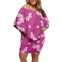 Hawaii Monstera Deliciosa Family Matching Off Shoulder Short Dress and Hawaiian Shirt Pink Plumeria Polynesian Pattern LT05 Mom's Dress Pink - Polynesian Pride