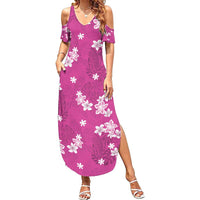 Hawaii Monstera Deliciosa Family Matching Summer Maxi Dress and Hawaiian Shirt Pink Plumeria Polynesian Pattern LT05 Mom's Dress Pink - Polynesian Pride