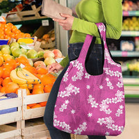 Hawaii Monstera Deliciosa Grocery Bag Pink Plumeria Polynesian Pattern - Polynesian Pride