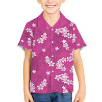 Hawaii Monstera Deliciosa Kid Hawaiian Shirt Pink Plumeria Polynesian Pattern - Polynesian Pride