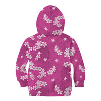 Hawaii Monstera Deliciosa Kid Hoodie Pink Plumeria Polynesian Pattern - Polynesian Pride
