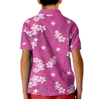 Hawaii Monstera Deliciosa Kid Polo Shirt Pink Plumeria Polynesian Pattern - Polynesian Pride