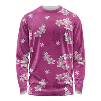 Hawaii Monstera Deliciosa Long Sleeve Shirt Pink Plumeria Polynesian Pattern - Polynesian Pride