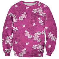 Hawaii Monstera Deliciosa Sweatshirt Pink Plumeria Polynesian Pattern - Polynesian Pride