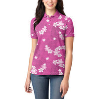 Hawaii Monstera Deliciosa Women Polo Shirt Pink Plumeria Polynesian Pattern LT05 - Polynesian Pride