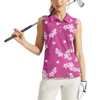 Hawaii Monstera Deliciosa Women Sleeveless Polo Shirt Pink Plumeria Polynesian Pattern - Polynesian Pride