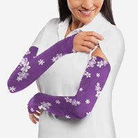 Hawaii Monstera Deliciosa Arm Sleeves Purple Plumeria Polynesian Pattern - Polynesian Pride