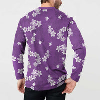 Hawaii Monstera Deliciosa Button Sweatshirt Purple Plumeria Polynesian Pattern - Polynesian Pride