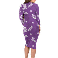 Hawaii Monstera Deliciosa Family Matching Long Sleeve Bodycon Dress and Hawaiian Shirt Purple Plumeria Polynesian Pattern - Polynesian Pride