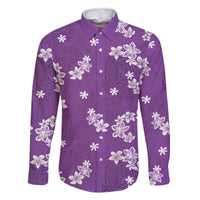 Hawaii Monstera Deliciosa Family Matching Off The Shoulder Long Sleeve Dress and Hawaiian Shirt Purple Plumeria Polynesian Pattern - Polynesian Pride