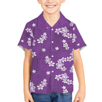 Hawaii Monstera Deliciosa Family Matching Off Shoulder Maxi Dress and Hawaiian Shirt Purple Plumeria Polynesian Pattern LT05 Son's Shirt Purple - Polynesian Pride