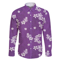Hawaii Monstera Deliciosa Family Matching Off Shoulder Short Dress and Hawaiian Shirt Purple Plumeria Polynesian Pattern LT05 Dad's Shirt - Long Sleeve Purple - Polynesian Pride