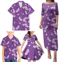 Hawaii Monstera Deliciosa Family Matching Puletasi and Hawaiian Shirt Purple Plumeria Polynesian Pattern - Polynesian Pride