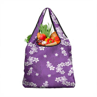 Hawaii Monstera Deliciosa Grocery Bag Purple Plumeria Polynesian Pattern - Polynesian Pride